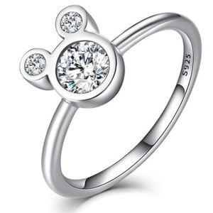 .925 Sterling Silver & CZ Mickey Mouse Ring Size 8